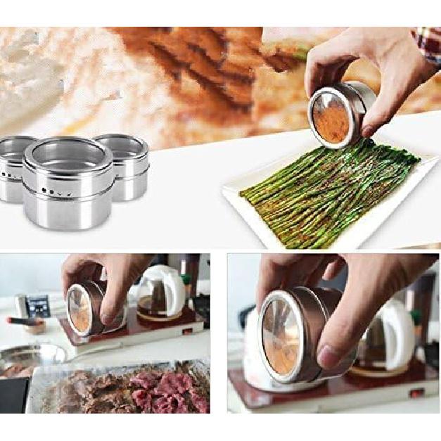 Bekith 20 Pack Magnetic Spice Tins Storage Spice Containers, Clear Top Lid with Sift or Pour, Magnetic on Refrigerator and Grill, 240 PVC Spice Label