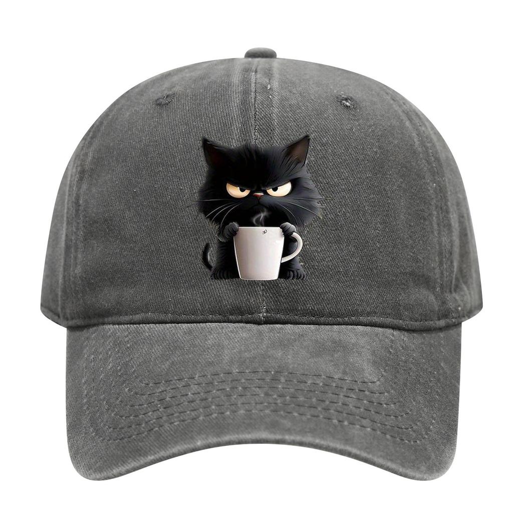 Washed Cat Print Baseball Cap Spring Summer Korean Style Casual Unisex Couple Versatile Hat Sun Hat Casual Duckbill Cap