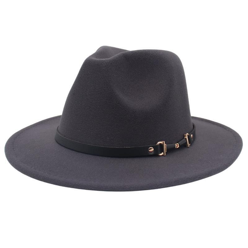 New European-American Style Jazz Windbreaker Hat with Large Brim Felt - Solid Color