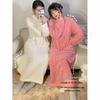 Women's Winter Coral Fleece Jacquard Long Robe Pajamas with Pockets