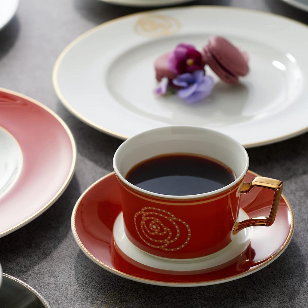 Noritake Cup Saucer Both Coffee and Aidan Red Bone & (for Tea), 240cc, Gold, China, T93687/4941-1