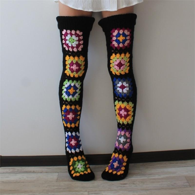 Damen Häkel-Oberschenkelhohe Stiefelsocken Vintage Extra Lange Beinwärmer Winter Überknie Hohe Strümpfe
