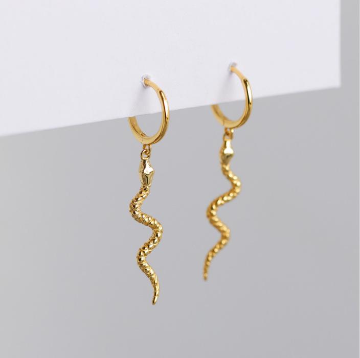 EK108 925 Silver Snake Hoop Earrings for Women Gift Earings Fashion Jewelry Korean Earring золотой