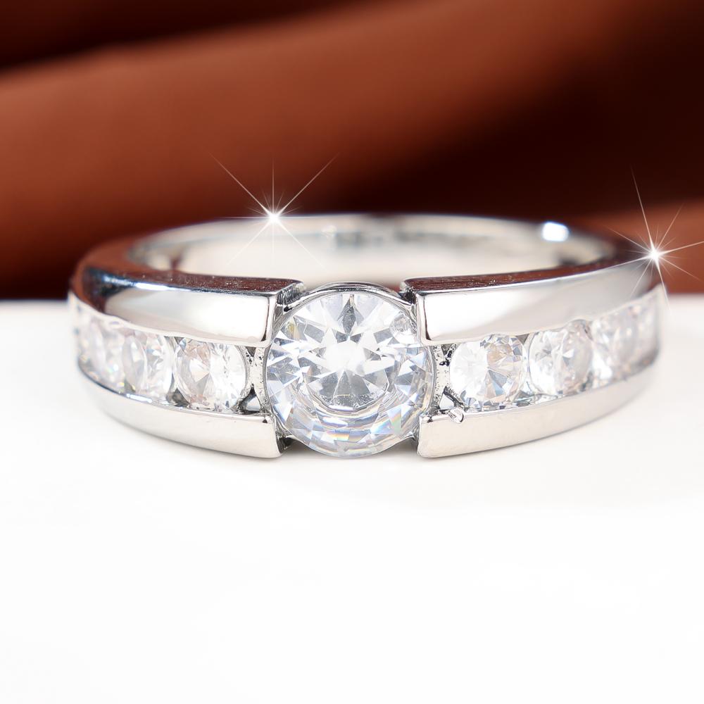 Elegant Silver Color Round CZ Engagement Ring for Women Daily Wear and Party