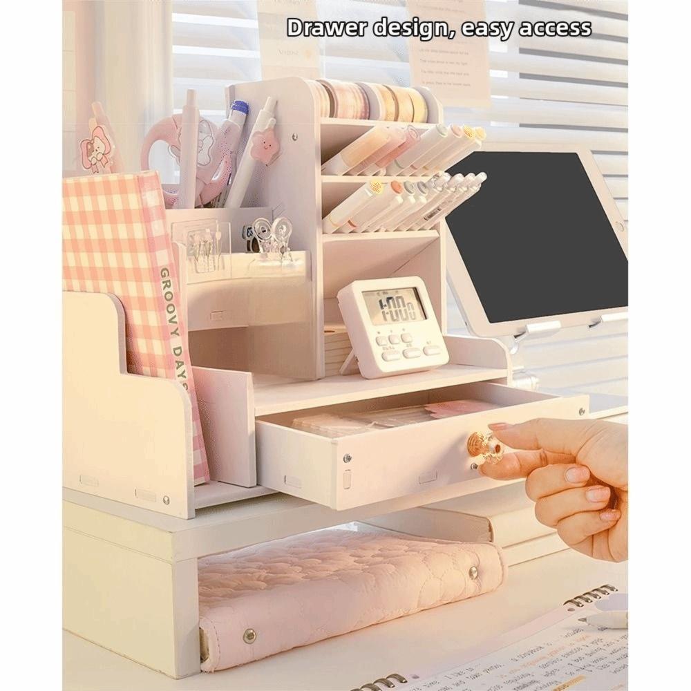 With Drawer Desktop Organizer Multi-Function Stationery Storage Rack  For Kids