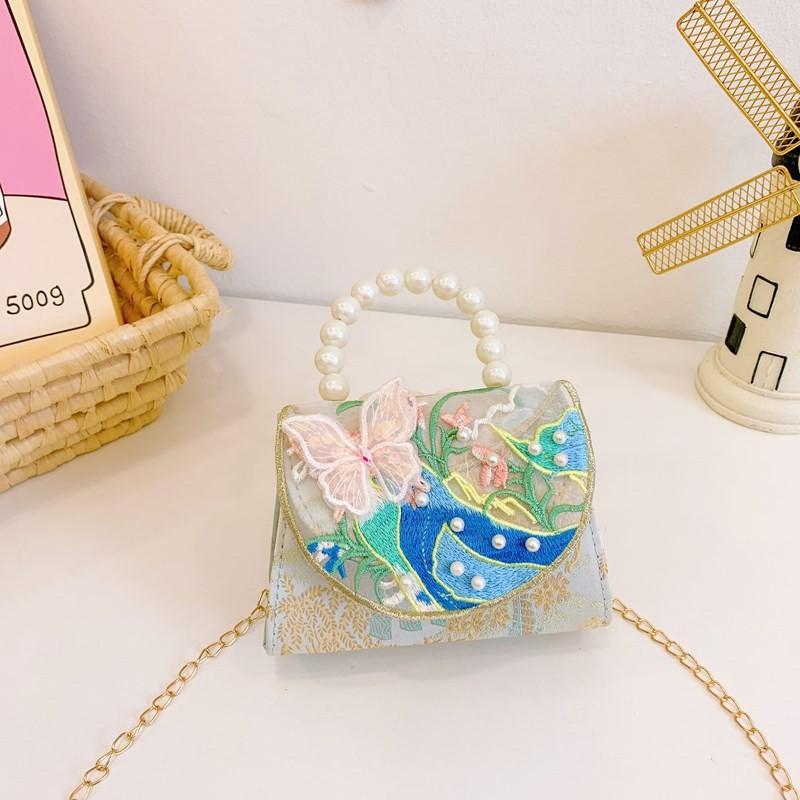 Chinese Style Girl Princess Butterfly Pearl Handbag With Chain Crossbody For Kids Fashion Accessories