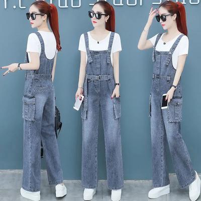 Denim-Overalls für Damen im Frühling und Herbst, lockere, modische Hosen mit weitem Bein und Taschen