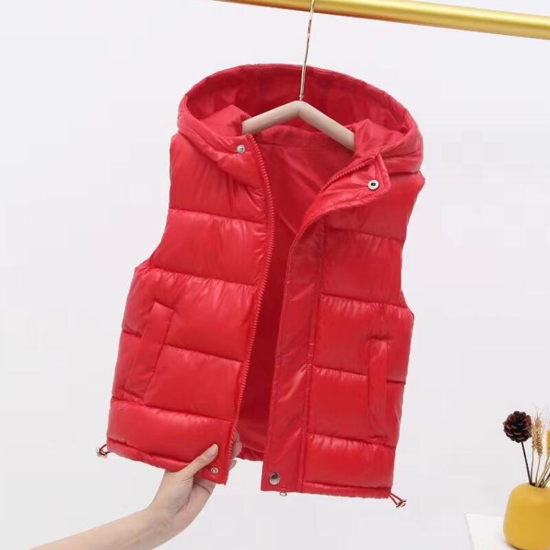 Children's Vest for Boys Girls with Hood Outerwear Kids Velvet Coat Sleeveless Down Jacket Teenagers Winter Waterproof Waistcoat