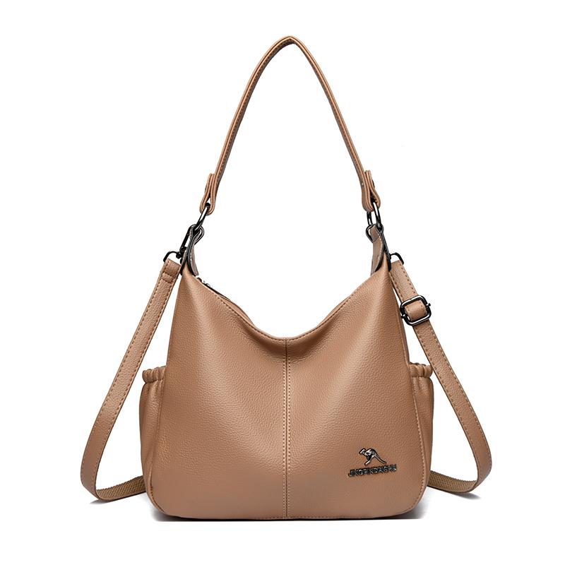 Genuine Brand Soft Leather Shoulder Bag For Women Casual Tote Bag Female Solid Color Purse Simple Design Handbag Commuting Sac