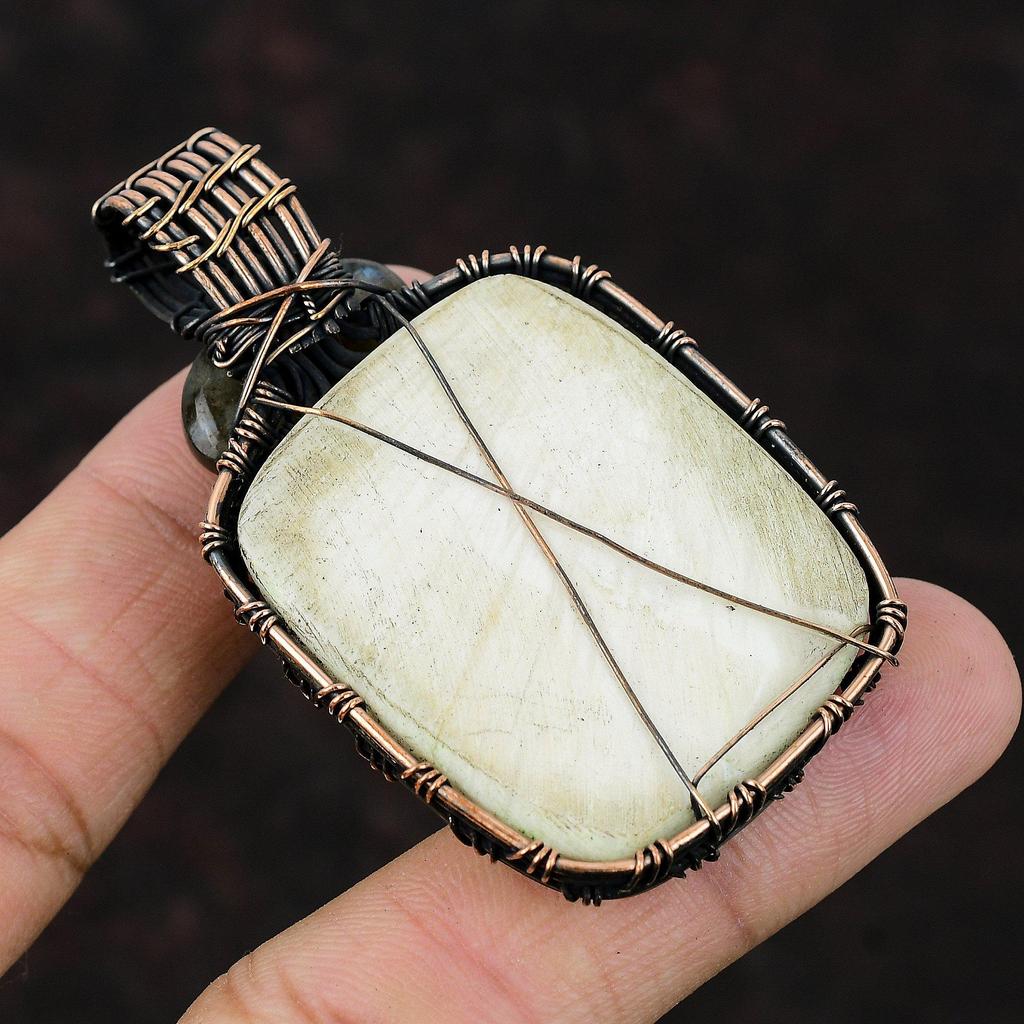 Scolecite Gemstone Pendant Copper Wire Wrapped Scolecite Jewelry Labradorite Pendant Handmade Pendant Stylish Copper Jewelry Gift For Women