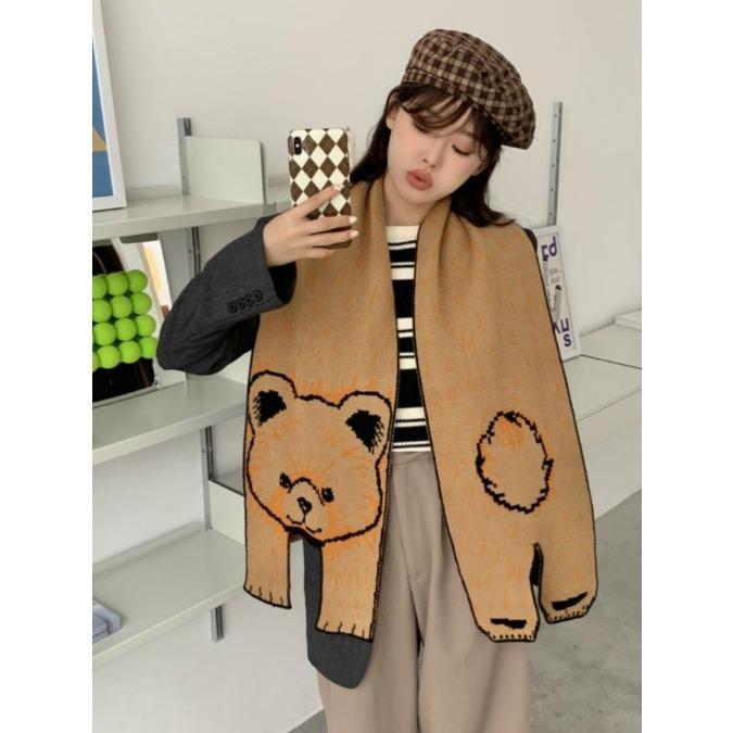 Koreanischer Wollstrickschal Niedlicher Katzenschal Pashmina Schal Damen Winterschal Warmer Foulard Schal für Damen