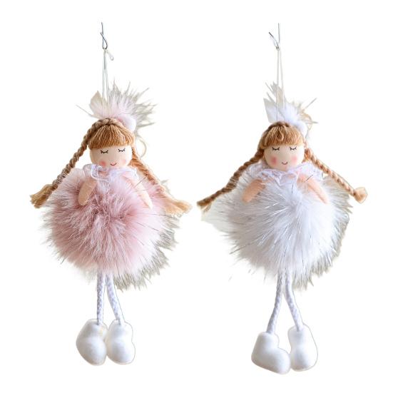 Christmas Angel Doll Pendant with Long Pigtail Design Health Happiness Blessings Decorative Hanging Ornament