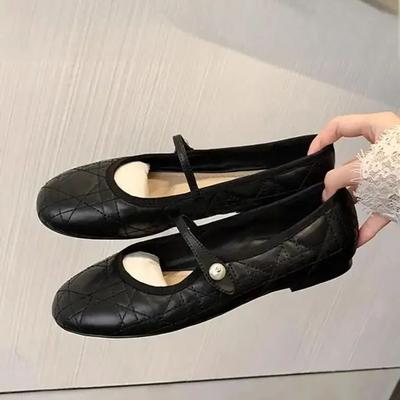 Zapatos Mary Jane con Hebilla de Perla para Estudiante, Zapatos de Boca Baja de Cuero Negro, Zapatos Planos Chic de Rejilla de Diamantes, Bailarinas Individuales