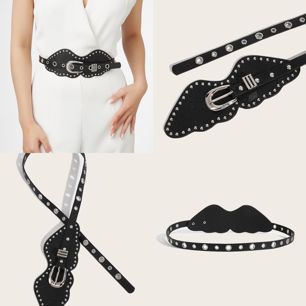 Leather Trendy Retro Belt With Metal Pin Closure Bold Elements Decorative