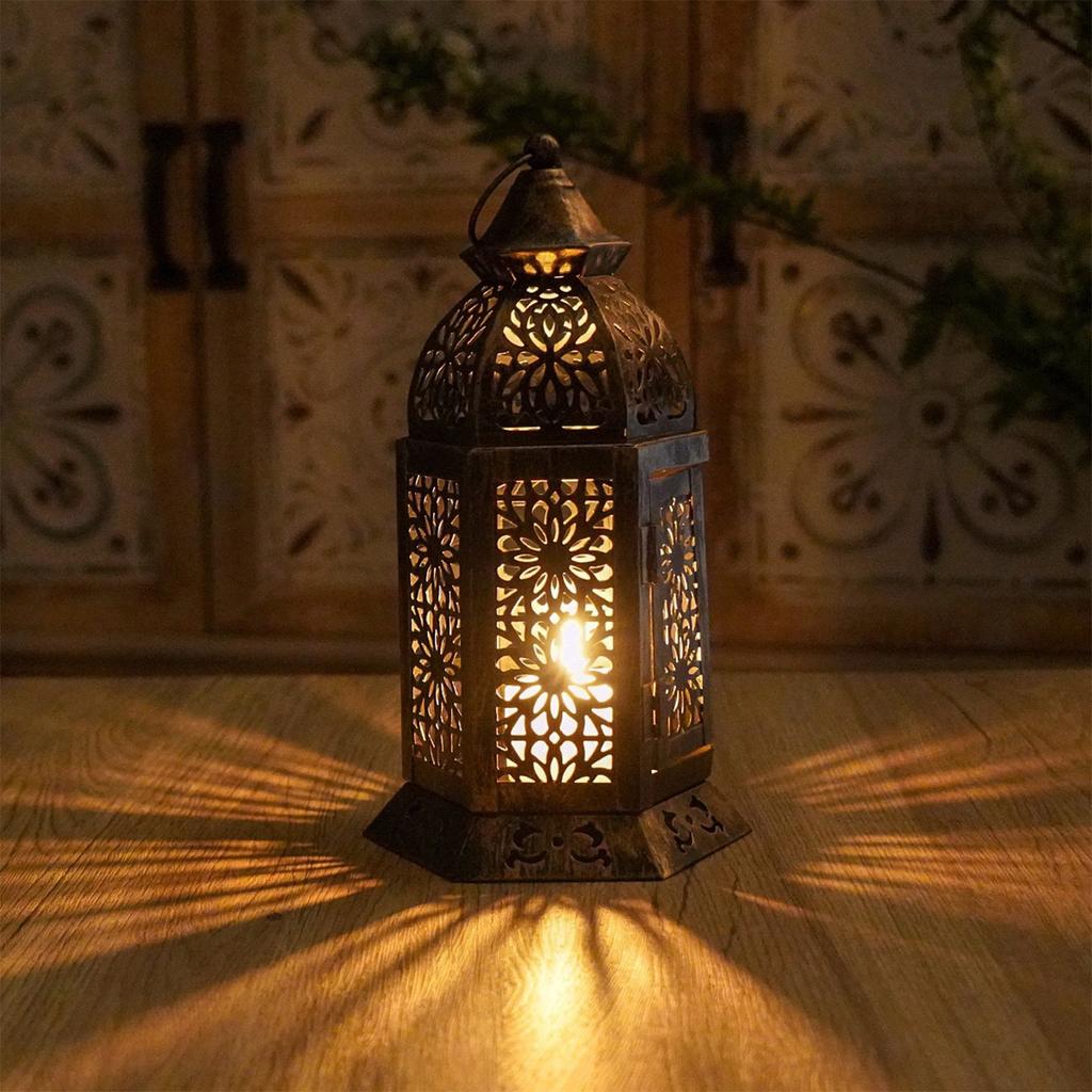 Middle Eastern Iron Candle Stand Removable Door Feature for Quick Candle Change Desk Display Ornament