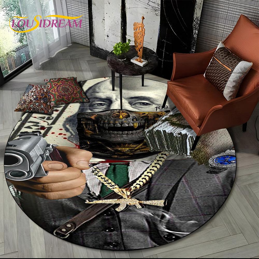 Rich Euro Dollar Money 3D Pattern Round Carpet Rug for Living Room Bedroom Child Playroom Chair Decor,Pet Area Rug Non-slip Mat