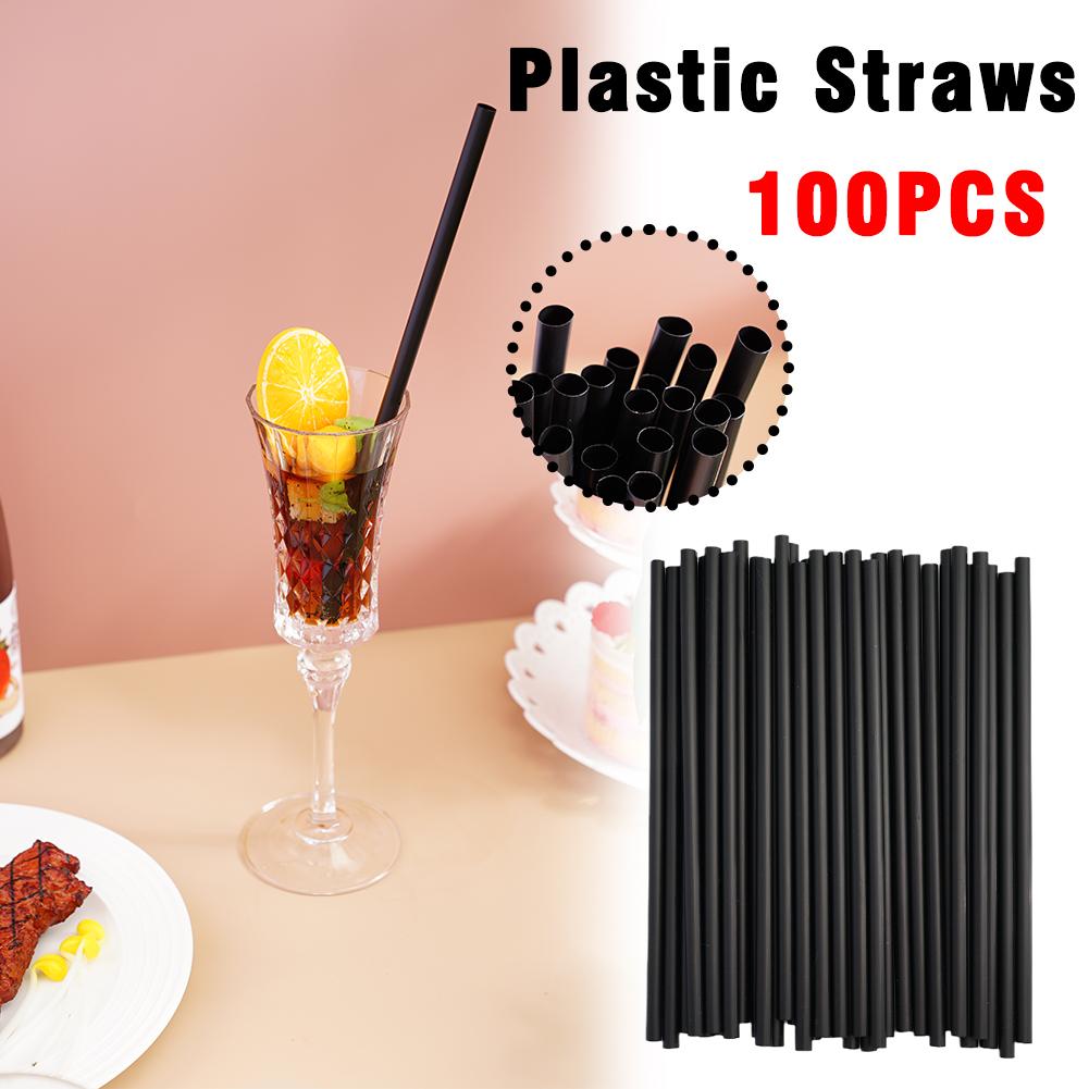 100Pcs Black Disposable Straw Flexible Drinking Straws Plastic Bendable Drink Tube Reusable Bar Party Accessories