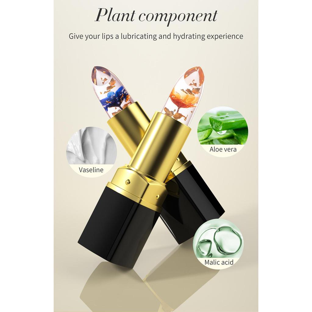 Farbwechselnder Lippenbalsam, Temperatur-Lippenstift, natürlich, langlebig, wasserfest, Kristallblumen-Gelee-Lippenstift-Make-up