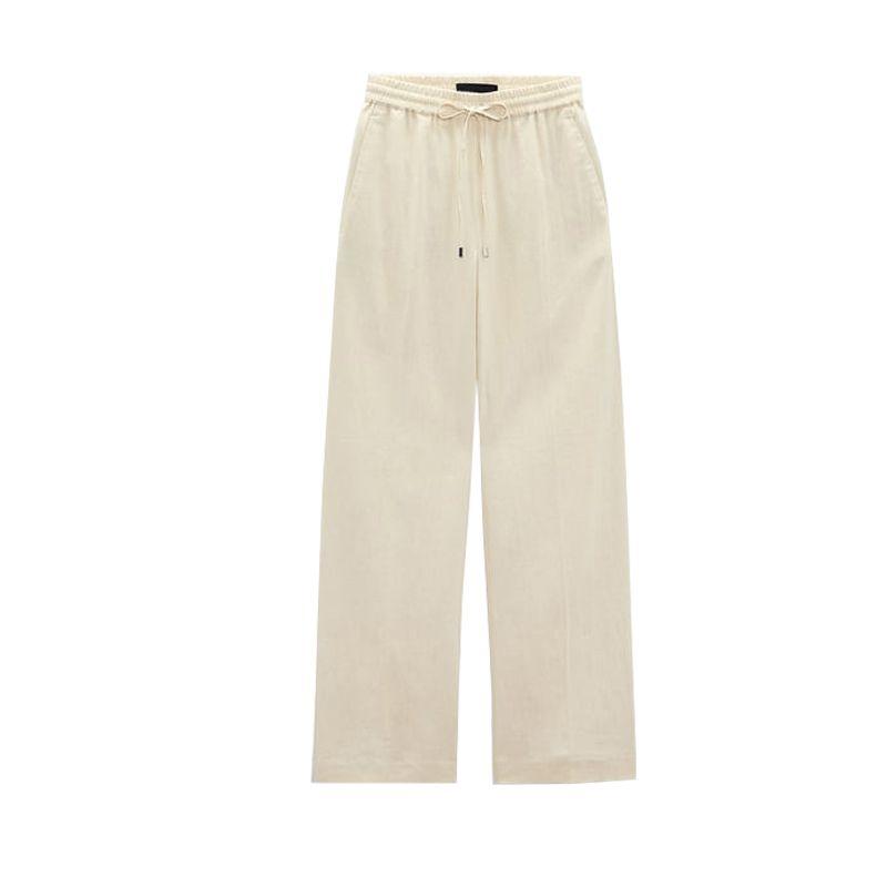 Spring New Arrival Mop Pants Linen Blended Stretch High Waist Wide Leg Pants 9929140 3067352