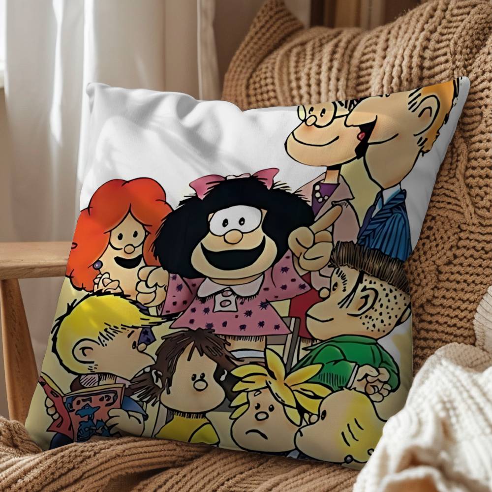 cartoon Manolito Art Mafalda Felipe Pillow Case Antidustmite Pillowcase Invisible zipper silky short plush Sofa cushion cover