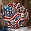 Patriotic Wall Hanging Decoration, Red White Blue Star Stripe Wooden Round Sign, 4th of July Front Door Wreath Alternative, Home Porch Decor