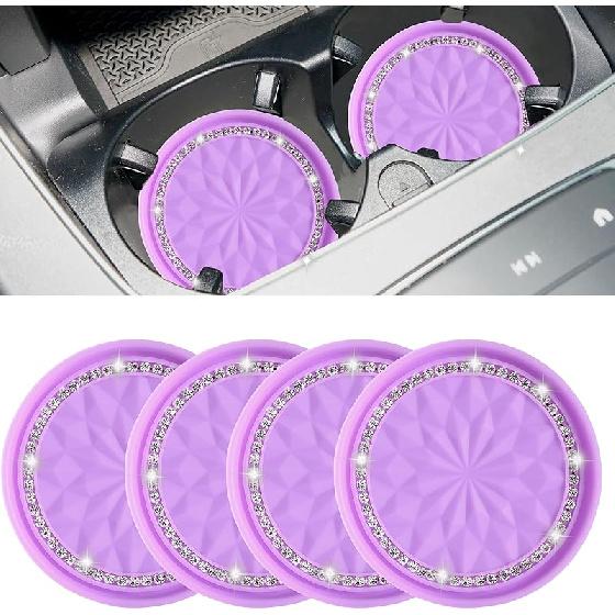 Amooca Car Cup Coaster 4 Pack Universal Non-Slip Cup Holders Ert Coasters Bling Crystal Rhinestone Car Interior Accessories Black Flower