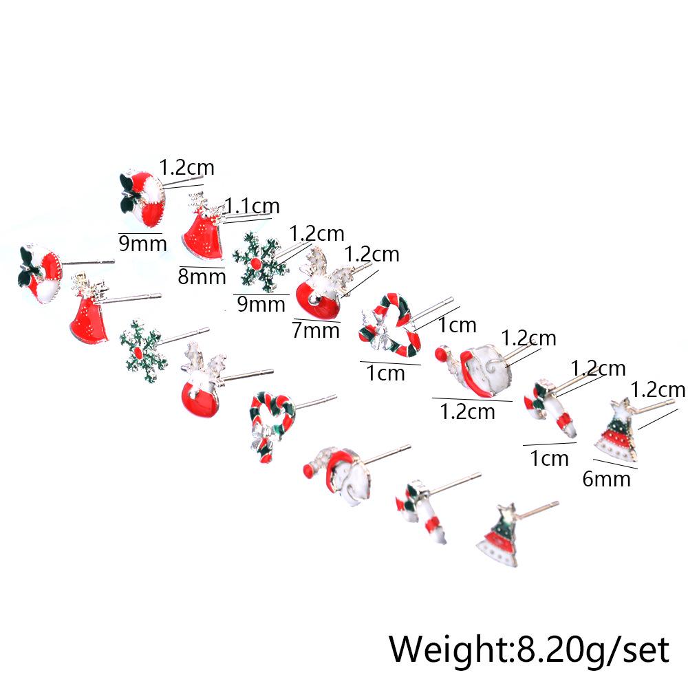 8Pairs Christmas Tree Snowflower Santa  Garland Elk Shape Earrings Ear Studs Set