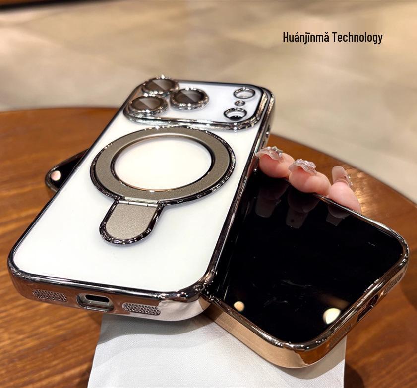 Magnetic Ring Stand for iPhone 17/16 Pro Max Electroplated Soft Case