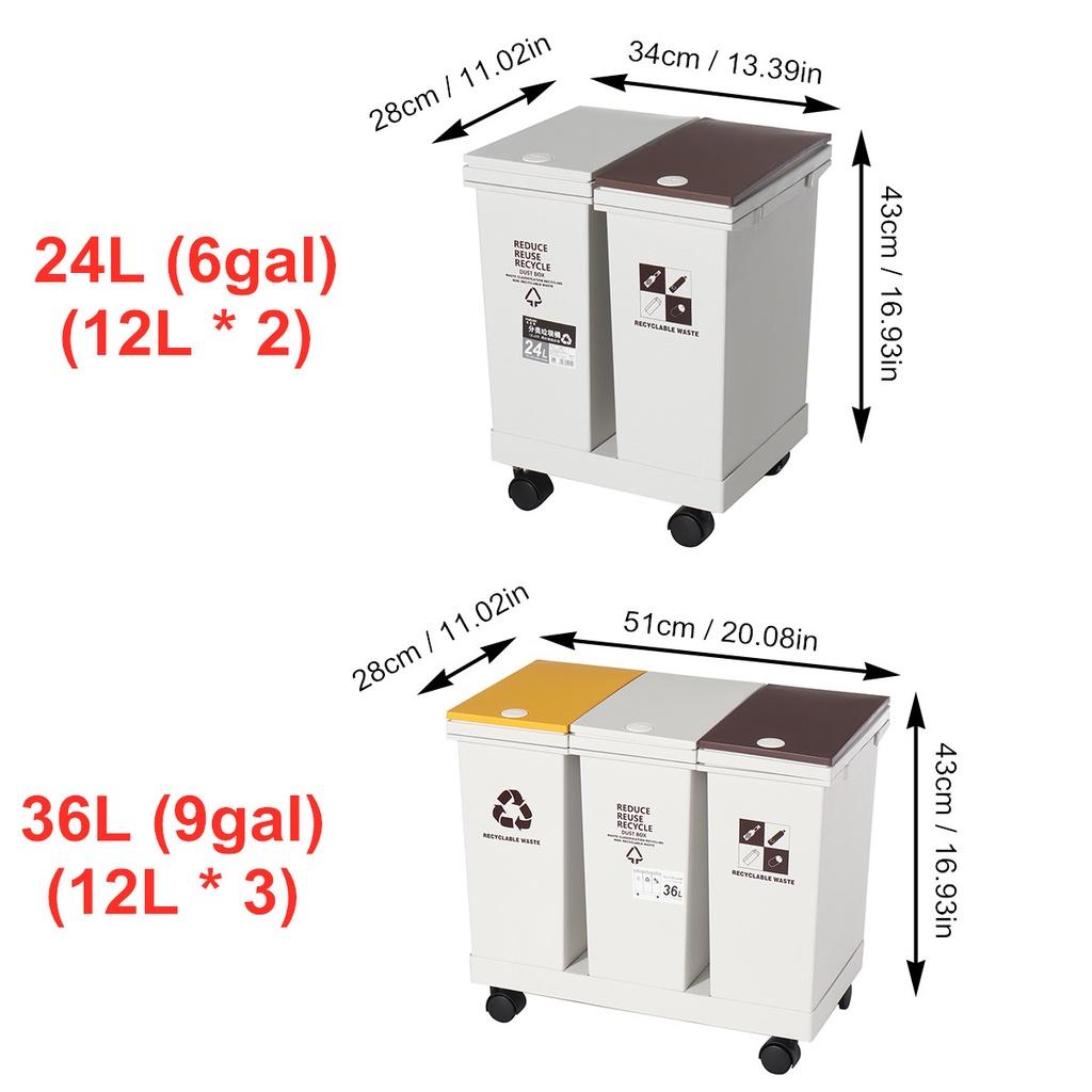 24/36L Home Corner Garbage Bucket Floor Standing Space Saving Wet Dry Sorted Trash Can Kitchen Sorting Waste Bin