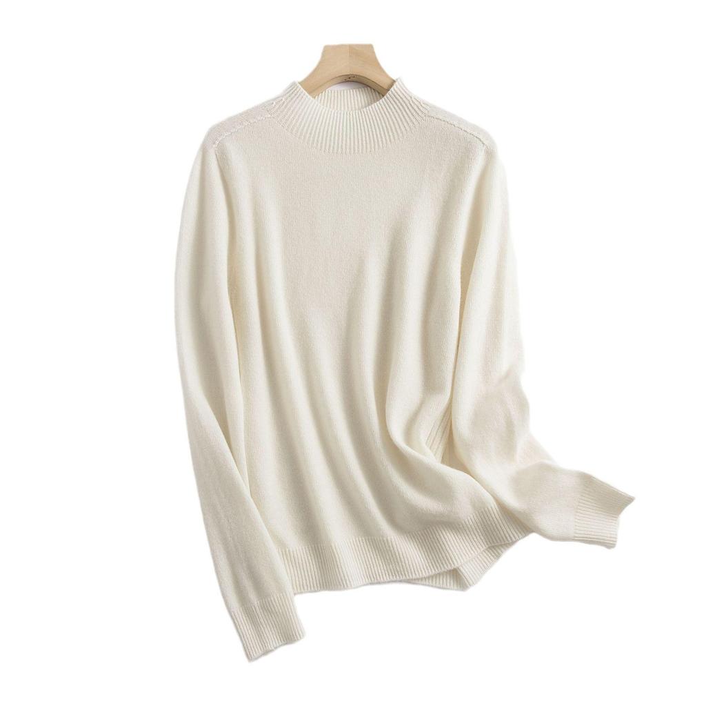 Women's 100% Pure Wool Seamless Sweater - Loose & Slim Fit, Round Neck, Perfect for Autumn & Winter