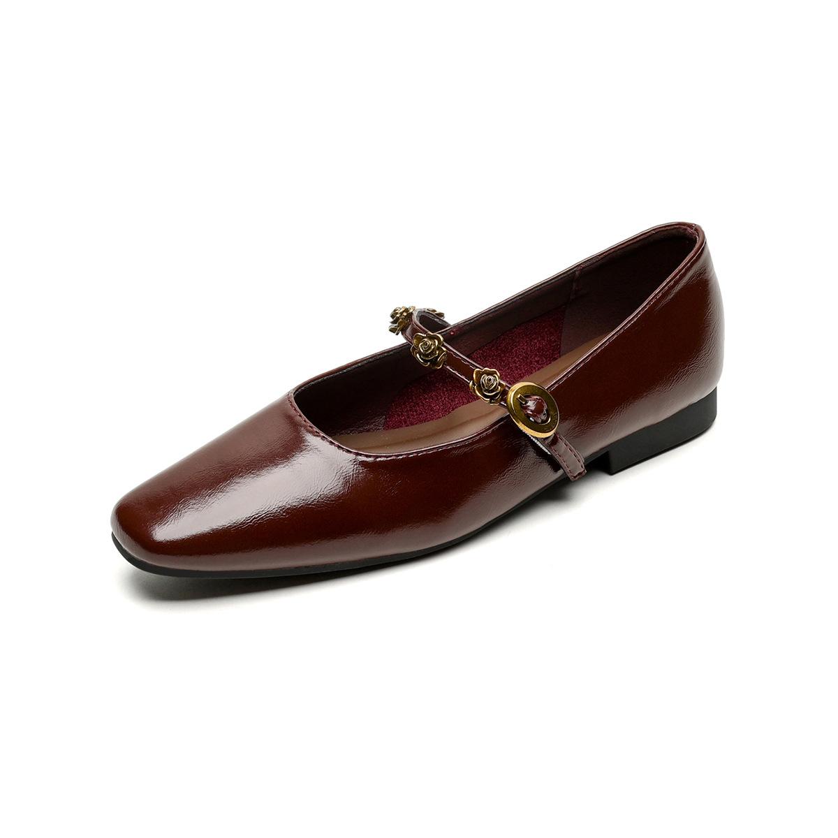 

Weiwei girl 821-3 французские ретро-туфли женские с плоской подошвой камелия неглубокий носок мягкая подошва с туфлями Мэри Джейн 43 бордовый