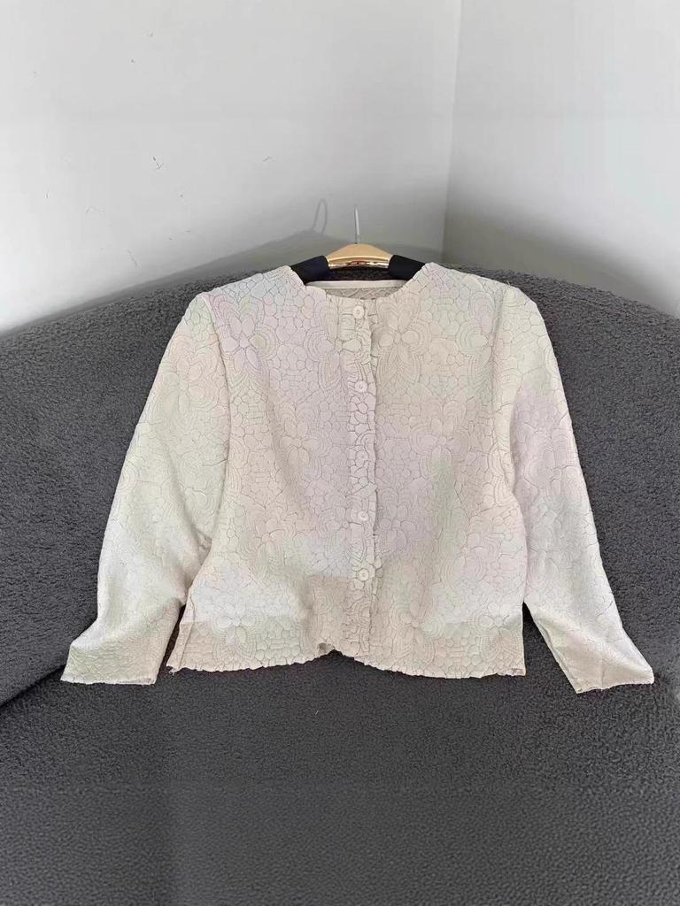 Elegant 2025 Autumn Retro Jacquard Pleated Cardigan Jacket
