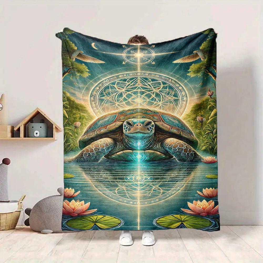 1pc Turtle Mandala Blanket Lightweight Flannel Blanket Throw Blanket For Sofa, Bed, Travel, Camping, Livingroom, Office yy251015191