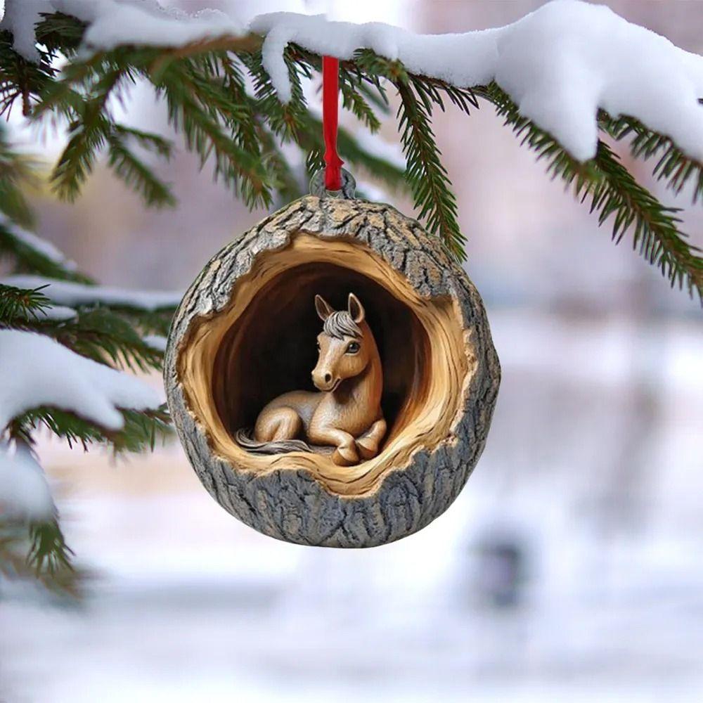 Cartoon Acrylic Pony Christmas Decoration 2D Christmas Tree Ornament Gifts Flat Horse Pendant  Car