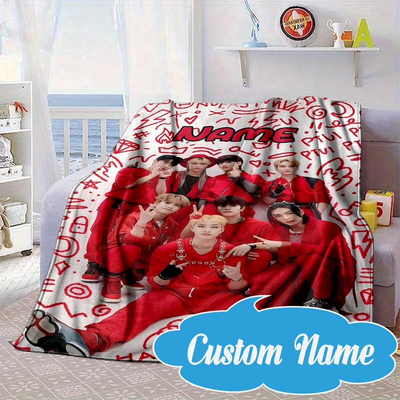 Custom Name K-pop Idol Collage Blanket bed sofa Blanket Flannel Blanket for Camping, Hiking, Picnic Essentials,gift for Fan family