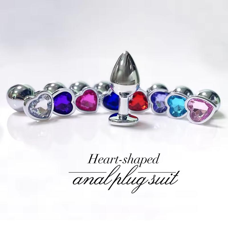 3Sizes Stainless Steel Anal Plug Heart Shape Gem Base Beginner To Expert Metal Butt Plug Prostate Massager Sex Toy For Man Women