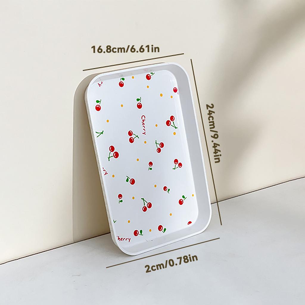 Cherry Pattern Plastic Food Serving Tray Stackable Fruit Dessert Tray Tea Tray Multi-functional Storage Tray For Home Kitchen