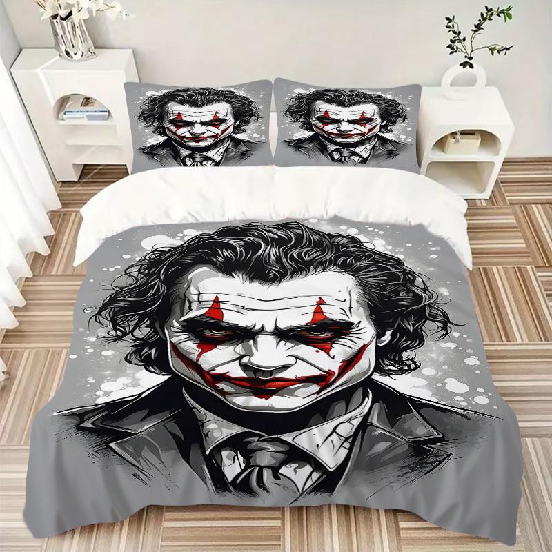 3pcs Joker Clown Bedding Set, Soft Polyester Duvet Cover and Pillowcases Machine Washable Seasons All Suitable, Design for Bedroom344