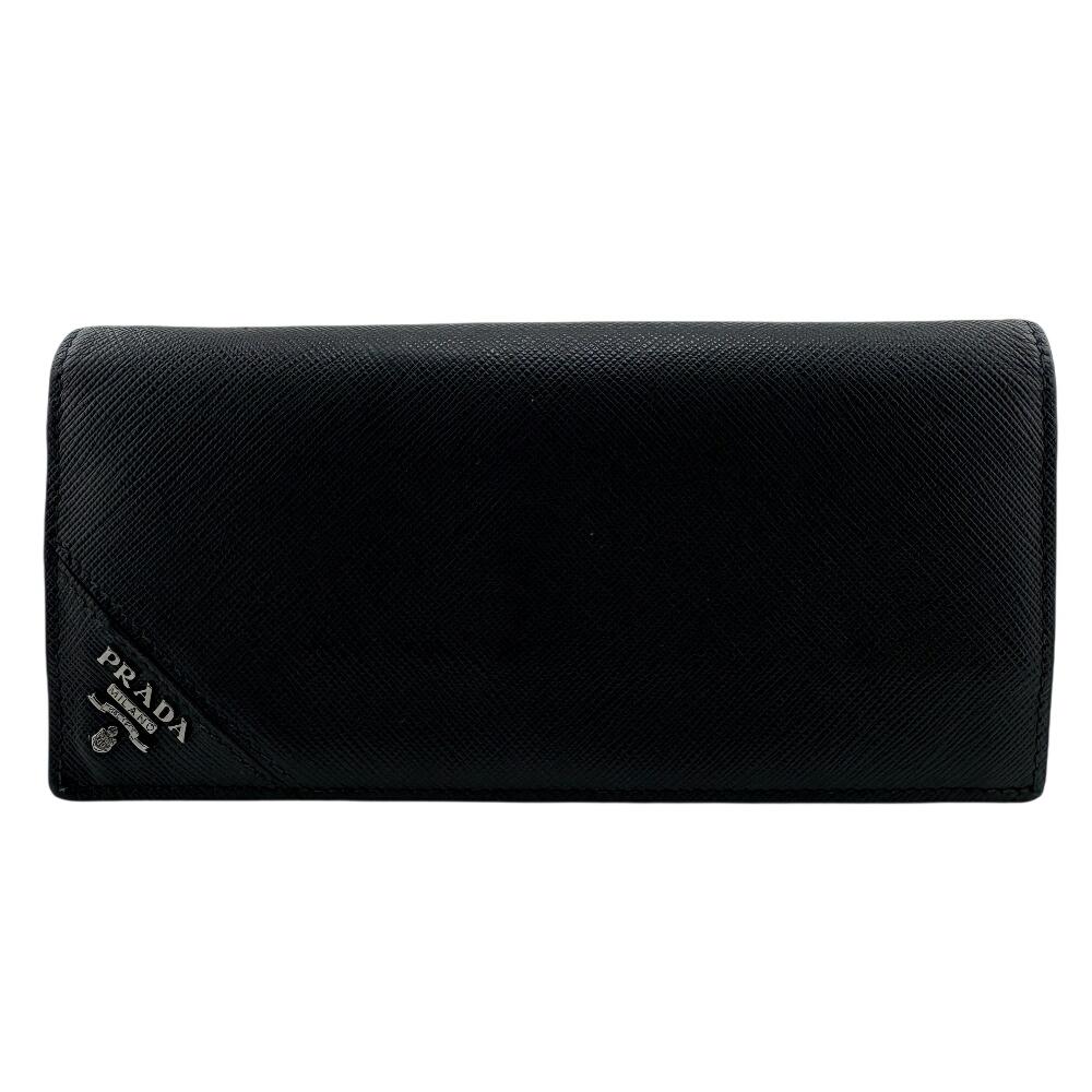 PRADA 2MV836 Bifold Wallet Saffiano Long Wallet Logo leather Bifold Wallet black leather mens Used