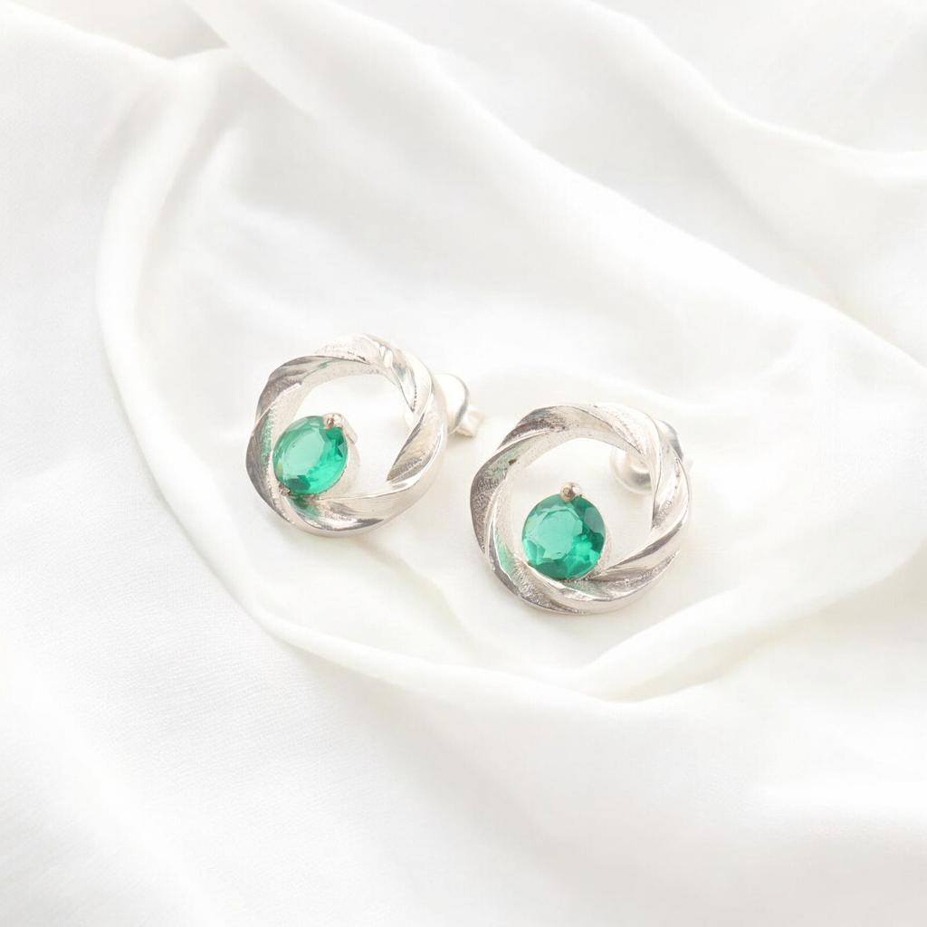 925 Stamped Silver Jewelry Chrome Diopside Gemstone Stud Handmade Earrings 0.64" CE-13-2