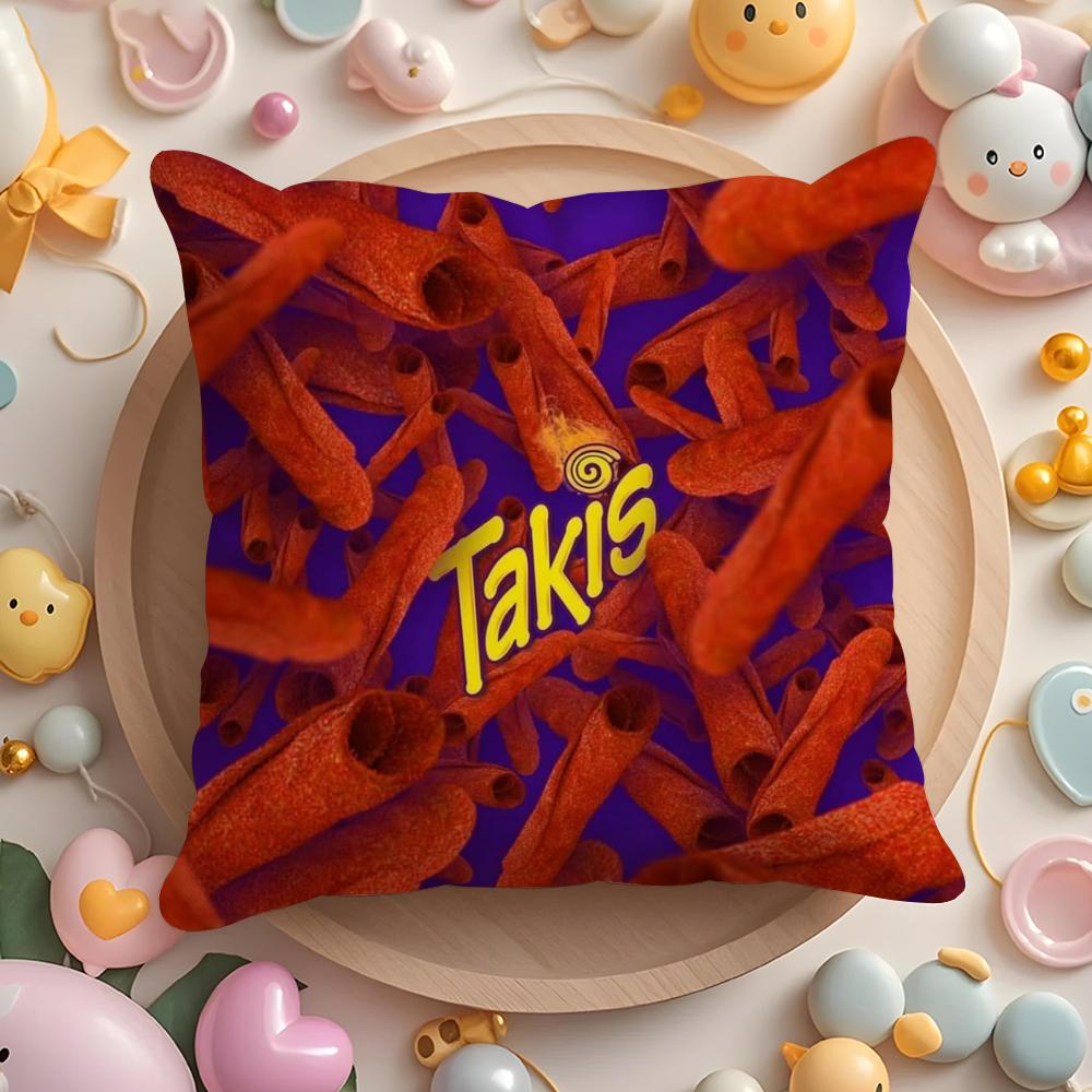 Pikpaka Funny Food C-Chips Takis Cushion Cover Plush Fabric Soft Double-Sided Printed Sofa Warm Winter Home Gift Pillow Cover