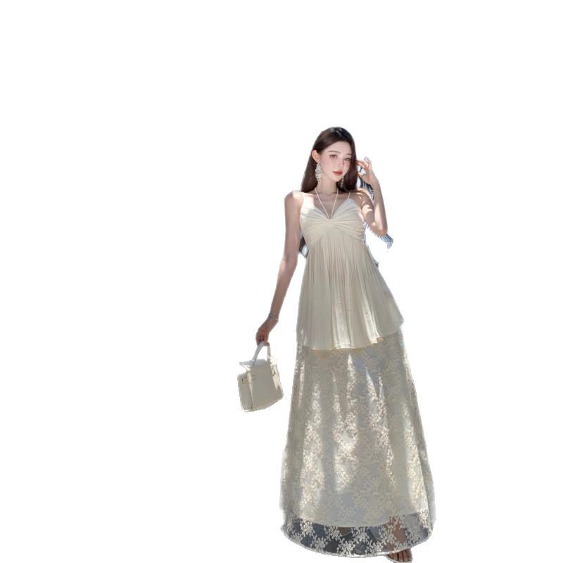French Chiffon Suspender Skirt Set Women's Beautiful Holiday Wind Mesh Embroidered Temperament Dress