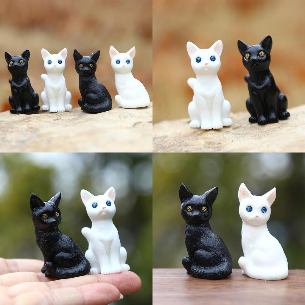 Creative Cute Cat Pvc Desktop Decor Collectible Black And White Sitting Animal Figure For Home Office