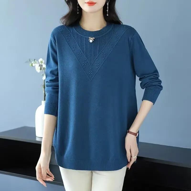 

Женский свитер Осень Зима Утепленный Пуловер Теплый Вязаный Эластичный С Длинным Рукавом Оверсайз Джемпер Топы XXXL синий