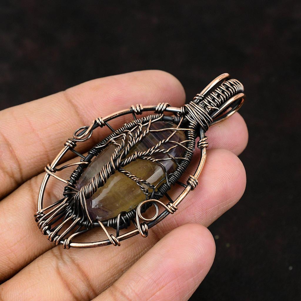 Baum des Lebens Multi-Fluorit Edelstein Anhänger Kupferdraht gewickelter Anhänger Geschenk für Sie Einzigartiger Schmuck Handgefertigter Schmuck Multi-Fluorit Schmuck