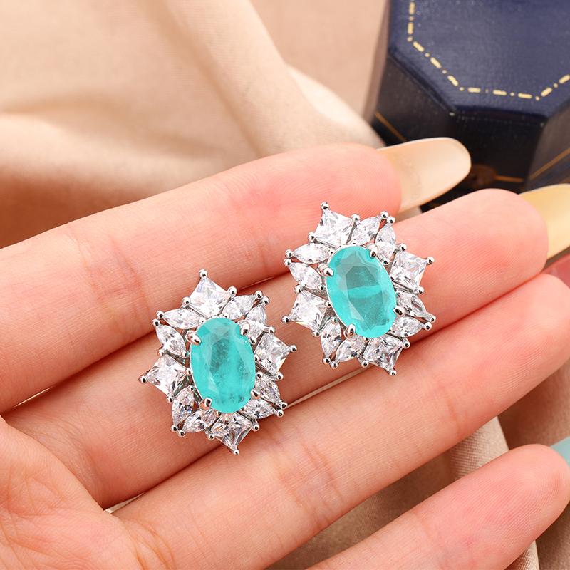 Classic 925 silver-plated square blue zircon earrings-luxury party ladies jewelry