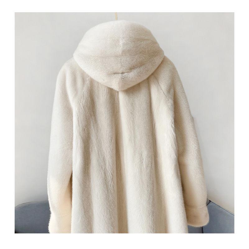 New Winter Imitation Gold Mink Coat Women's Long Hooded Fur Integrated Imitation Mink Fur Coat Large Size