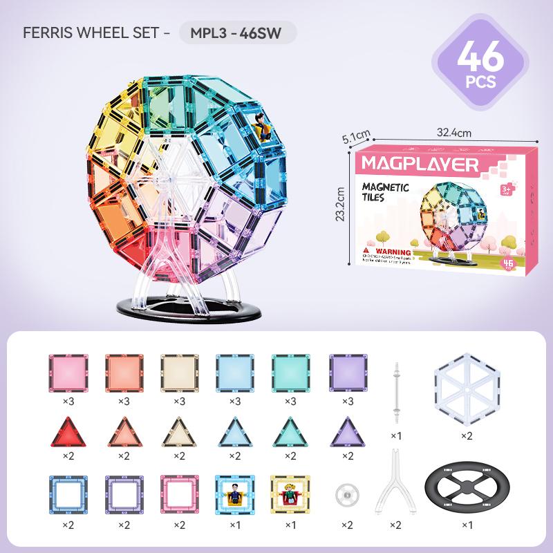 Magnetic Tiles Ferris Wheel Rotating Construction Set Magnetic Building Blocks for Toddlers Kids Educational STEM Learning