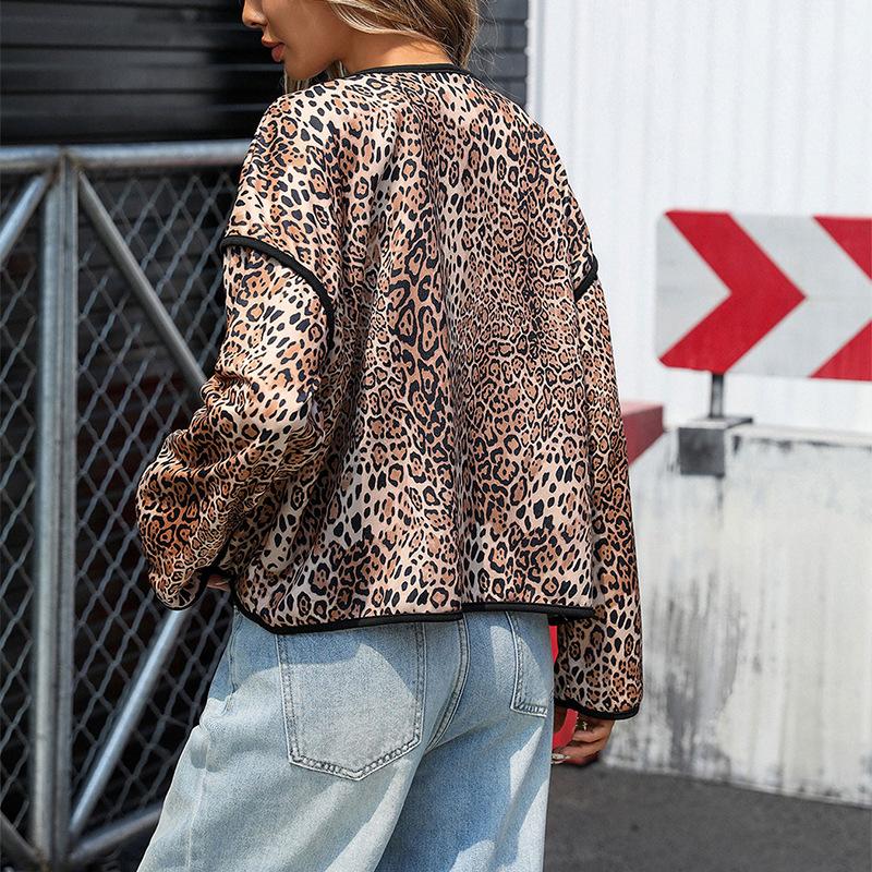 Autumn Winter Women's Short Leopard Color Jacket Coat