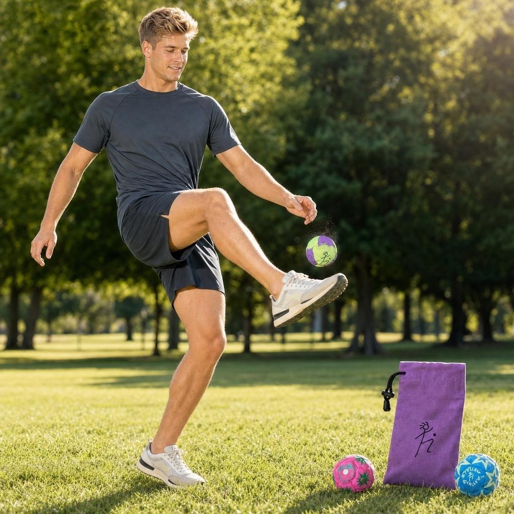 Set of 3 Retro Style Foot Shuttlecock Sandbags 6cm Diameter with Drawstring Storage Bag for Outdoor and Indoor Play